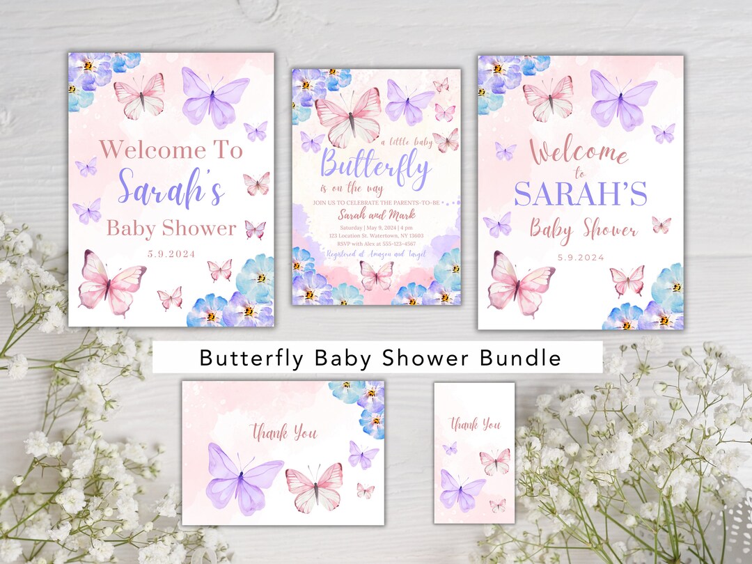 Butterfly Baby Shower Invitation Bundle A Little Butterfly Baby Girl ...