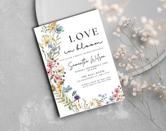 Love in Bloom Bridal Shower Invitation | Wildflower Bridal Shower Invite | Colorful Wildflowers | Floral Boho | Editable Canva Template