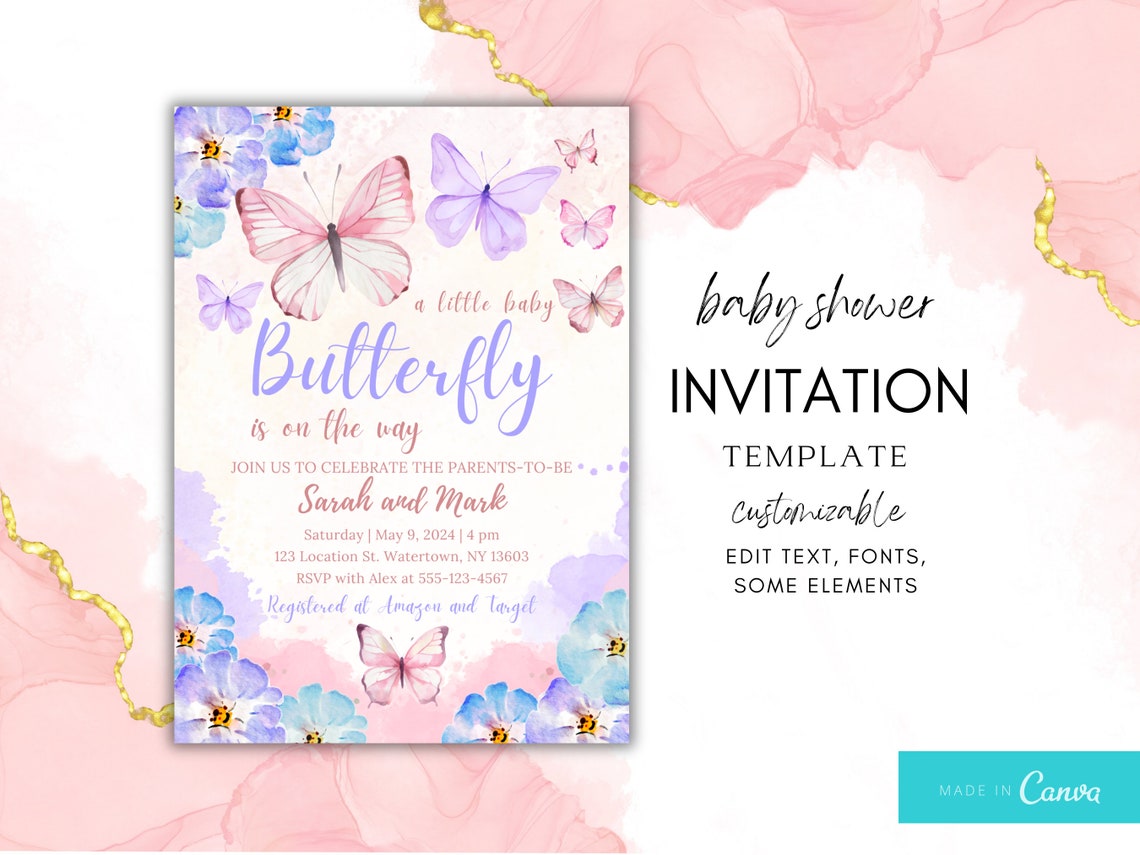 Butterfly Baby Shower Invitation A Little Butterfly Baby Girl Shower ...