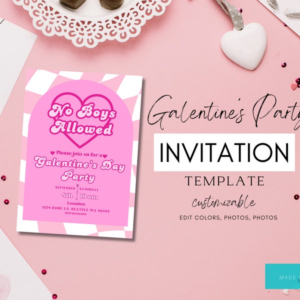 Galentines Day Invitation | No Boys Allowed Galentines Party Invite | Galentine's Day | Friends Valentines Day Invitation | Party Evite