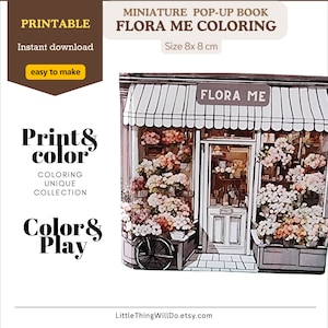 FLORA ME  coloring Pop-up book miniature DIY unique and vintage/ adult activity/ kid activity/ pop-up house book Handmade gift