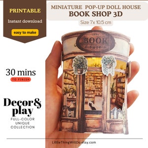 Linterna de papel TIENDA DE LIBROS en miniatura casa de muñecas emergente casa de papel 3D adulto DIY vintage plantilla imprimible a todo color Regalo hecho a mano / hogar