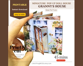 Vintage Granny's House Miniature Paper Dollhouse Book (Printable DIY Template)