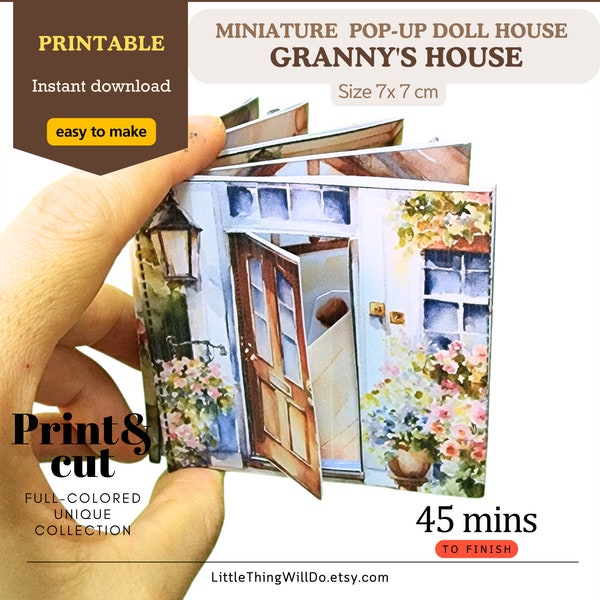Granny's House full-colored Vintage Miniature Paper Pop-up Doll House book Printable 3D  DIY  Craft Template Activity Adult Handmade gift