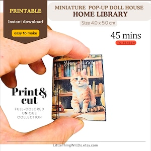 Livre pop-up pour bibliothèque de maison, maison de poupée vintage miniature, modèle imprimable fait main, cadeau