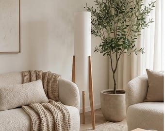 Japandi Wooden Tripod Floor Lamp Natural Wood Standing Lamp for Living Room Bedroom Minimalist Home Decor Lighting