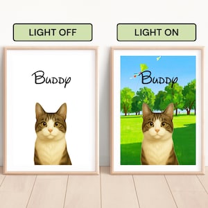 Custom LED Pet Portrait, Cat Portraits from Photos, Pet Memorial Gift, Pet Loss, Pet Painting, Cat Portrait, Pet Gift for Pet Lovers