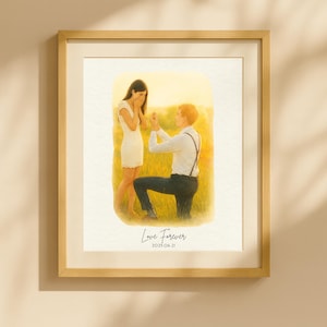 Custom Hand-Drawn Watercolor Portrait, Couple Proposal Drawing, Anniversary Gift for Her, Wedding/Engagement gift, Watercolor Painting