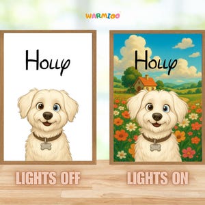 Custom LED Cartoon Pet Portrait | Personalized Light-Up Painting | Pet Memorial Art | Dog Cat Light Frame | Pet Gift for Pet Lovers