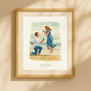 Custom Hand-Drawn Watercolor Portrait, Couple Proposal Drawing, Anniversary Gift for Her, Wedding/Engagement gift, Watercolor Painting