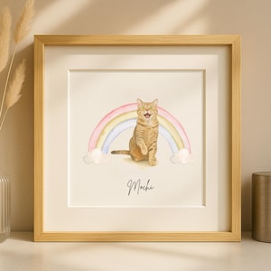 Custom Watercolor Pet Memorial Portrait, Personalized Cat Portrait with Rainbow Bridge, Pet Loss Gift, Custom Cat Portrait, Pet Remembrance