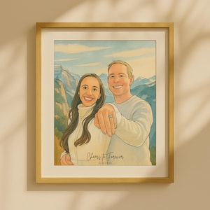 Custom Hand-Drawn Watercolor Portrait, Couple Proposal Drawing, Gift for Girlfriend/Boyfriend, Wedding/Engagement gift, Anniversary Gift
