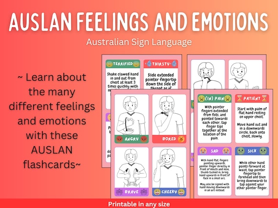 Early Learning AUSLAN Emotions and Feelings Flashcards for Non-Verbal Communication