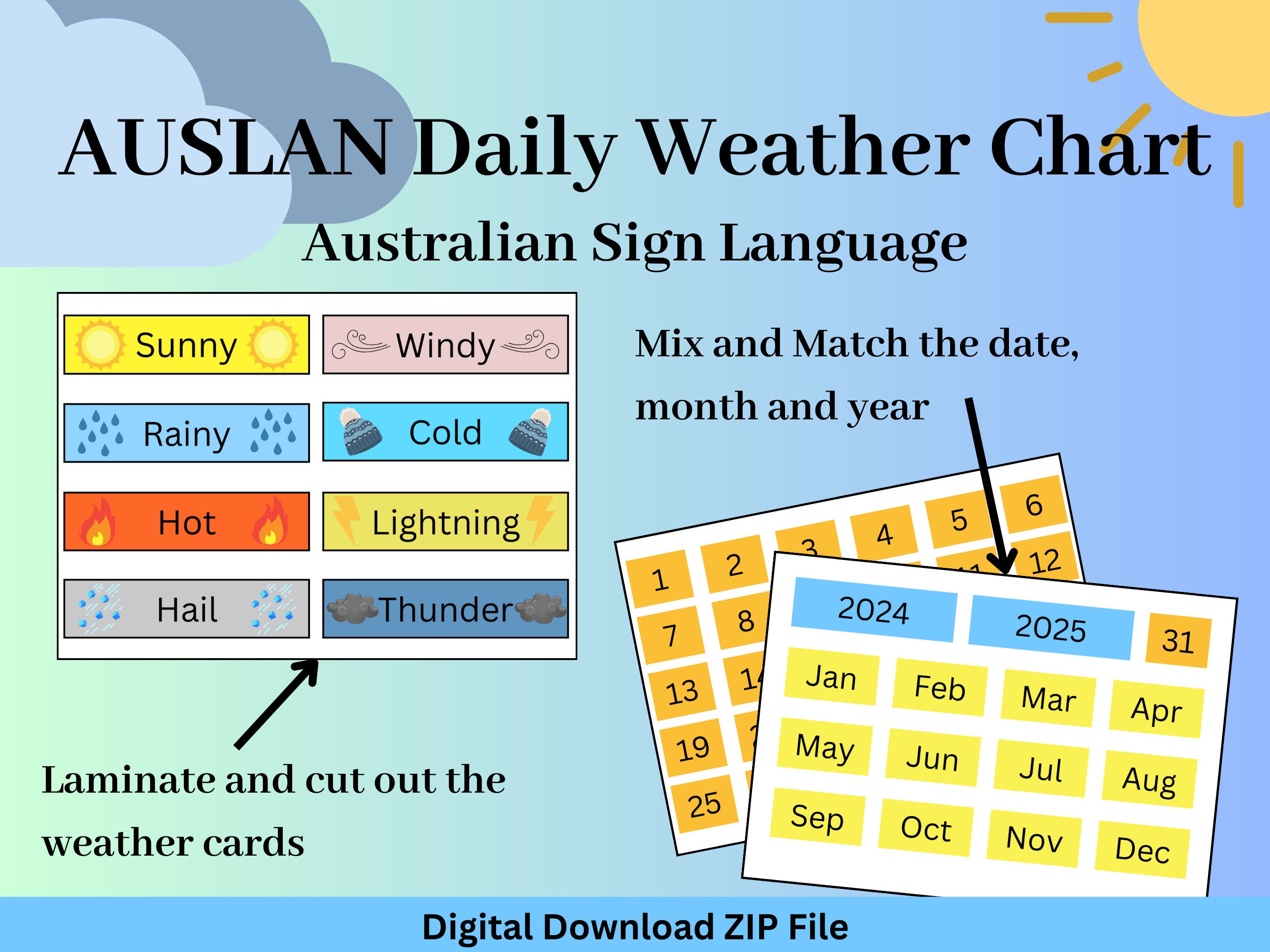 Early Childhood/preschool AUSLAN Daily Weather Chart - Etsy Australia