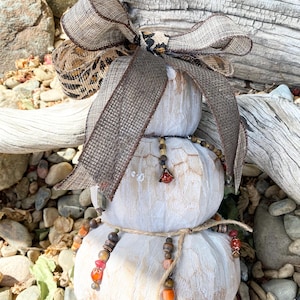 Decorative Faux Pumpkin – Fall Home Decor, Centerpiece, Rustic Autumn Decoration, Halloween, Thanksgiving, Neutral Pumpkin