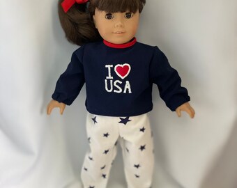 Patriotic USA top and star pants for 18” inch doll