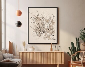 Original Abstract Wall Line Art, Artist Designed, Minimalistic Posters, Neutral Beige Tones, Digital Download Prints. Series 6D