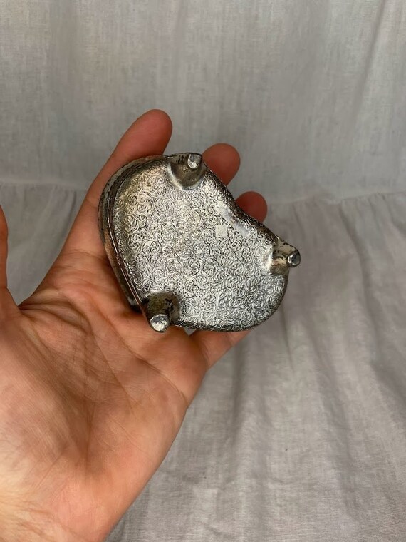 Small & Heavy Vintage Heart Shaped Silver Plated … - image 5