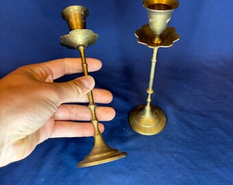 Stunning Vintage Gold Brass Unique Design Candlestick Holders