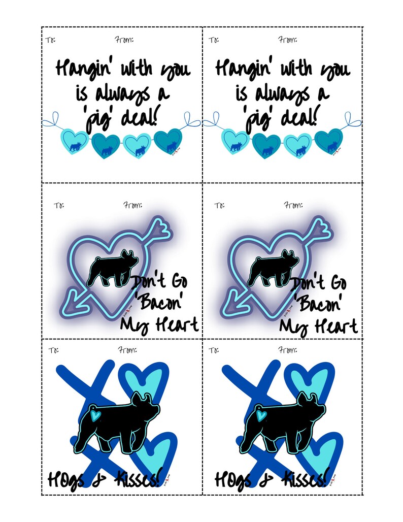 Print Your Own Show Pig Valentine's Card Set Combo Pack Blue - Etsy