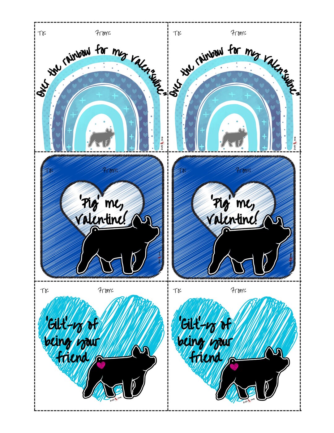 Print Your Own Show Pig Valentine's Card Set Combo Pack Blue - Etsy