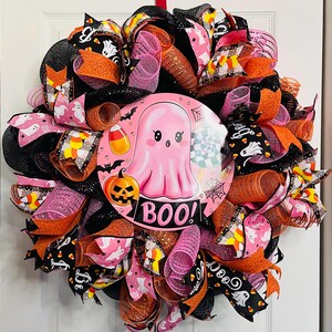 Boo Pink Ghost Halloween wreath