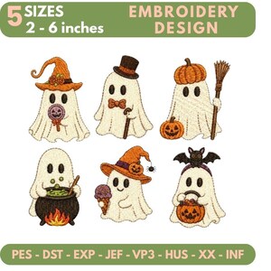 Cute Halloween Ghost Embroidery Design Bundle, Witch Ghost, Pumpkin Ghost, Trick or Treat, Spooky Machine Embroidery
