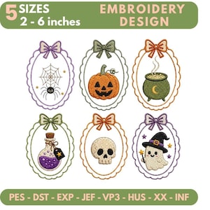 Coquette Halloween Embroidery Design, Spooky Frame Machine Embroidery Bundle, Halloween Bow Frame Embroidery, Ghost Pumpkin Cauldron Pattern