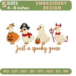 Cute Spooky Goose Embroidery Design, Halloween Goose Costume Embroidery, Fall Geese Machine Embroidery Pattern