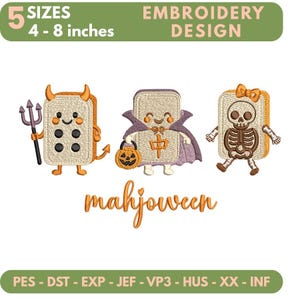 Halloween Mahjong Game Tiles Embroidery Design,Spooky Mahjong Machine Embroidery File,Cute Ghost Devil Skeleton Embroidery(Instant Download)