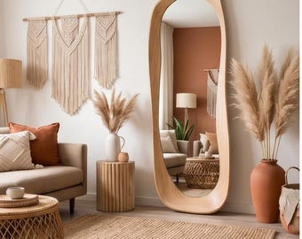 Large Asymmetrical Mirror | Organic Shape Full Length Wall Mirror | Modern Irregular Decor Mirror for Bedroom Living Room Entryway