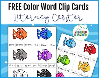 FREE Color Word Clip Cards Literacy Center