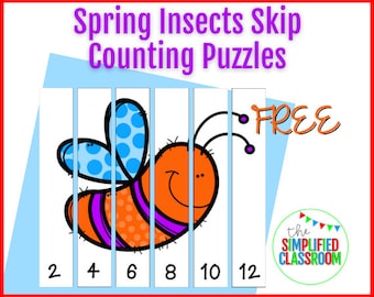 FREE Spring Insects Skip Counting Puzzles for First Grade