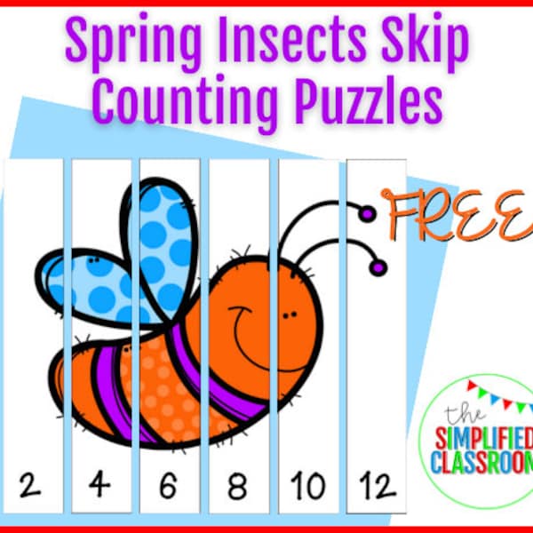 FREE Spring Insects Skip Counting Puzzles for First Grade