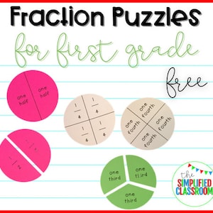 Fraction Puzzles Visual for First Grade Math Printable Digital Download by the Simplified Classroom for Teachers and Homeschool image 1