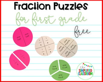 Fraction Puzzles Visual for First Grade Math Printable Digital Download by the Simplified Classroom for Teachers and Homeschool