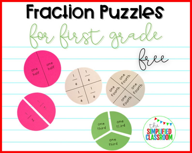 Fraction Puzzles Visual for First Grade Math Printable Digital Download by the Simplified Classroom for Teachers and Homeschool image 1