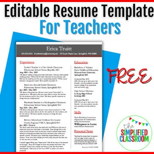 FREE Editable Resume Template for Teachers