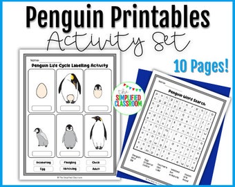 Penguin Printables Activity Set Worksheets Printable Digital Download by the Simplified Classroom for Teachers and Homeschool