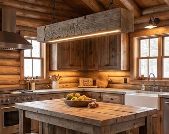 Handcrafted Reclaimed Oak Beam Pendant Light | Rustic Farmhouse Ceiling Lamp for Kitchen Island Dining Room Handmade Wooden Lighting