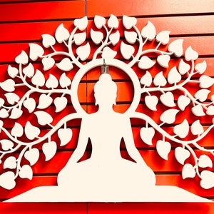 Arbre de vie de Bouddha. Art mural 3D CNC découpé en PVC de 12 mm d'épaisseur. Signe du bouddhisme. Décoration de maison zen. Symbole de paix.