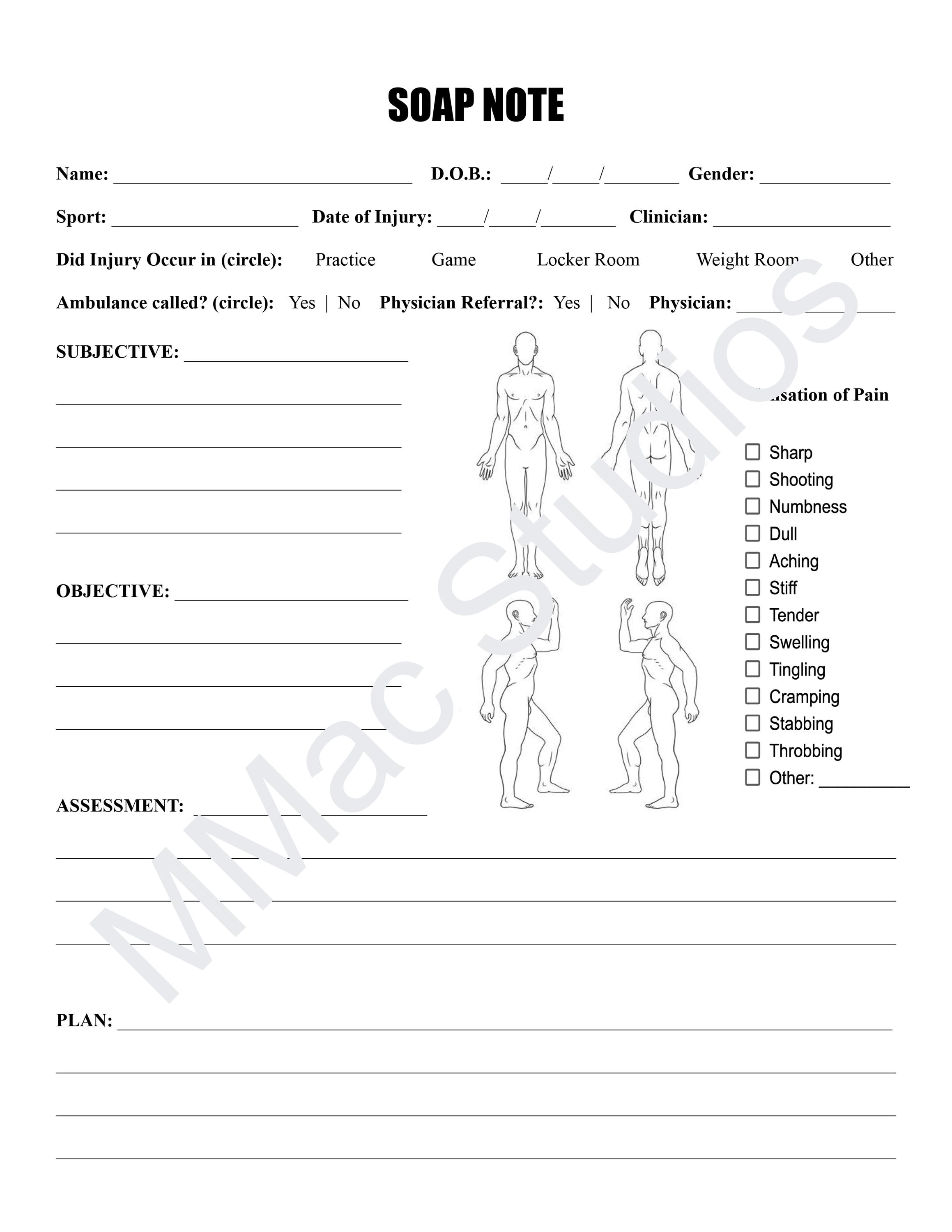 Injury Soap Note Form.pdf SOAP Note - Athletic Training (printout & Editable PDF) - Etsy