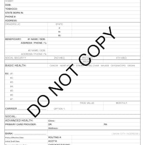 May include: A blank medical form with fields for client information, including name, date of birth, address, and insurance details. The form also includes sections for basic health information, such as medications and allergies, and for advanced health information, such as primary care provider and insurance details.