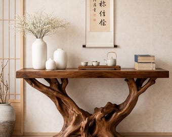 手作りの高級ウォールナット製コンソールテーブル｜無垢材の玄関用アクセントテーブル