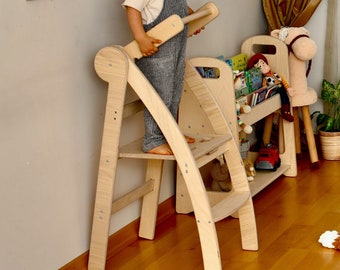 Tour de cuisine pliable pour tout-petit, tour Montessori réglable pour bébé, tabouret d'assistant, tour sur pied pour barrière de sécurité en bois