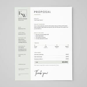 Sjabloon voor een projectvoorstel: Minimalistisch voorstel van één pagina voor de klant, bewerkbaar in Canva (US Letter & A4)
