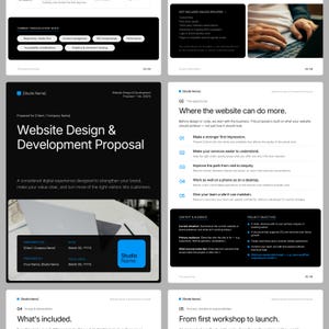 Volledig bewerkbaar Canva-sjabloon voor een websiteontwerpvoorstel, voor freelancers en bureaus (9 pagina's)