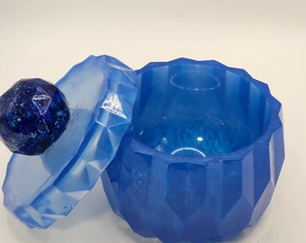 Blue resin trinket dish with lid