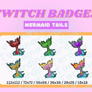 Twitch bit / badge mermaid tails (6 pack). Cute, affordable, and easy to use.