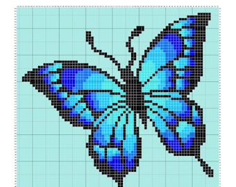 Groen/blauw vlinder gehaakt C2C dekenpatroon, ALLEEN digitale DOWNLOAD